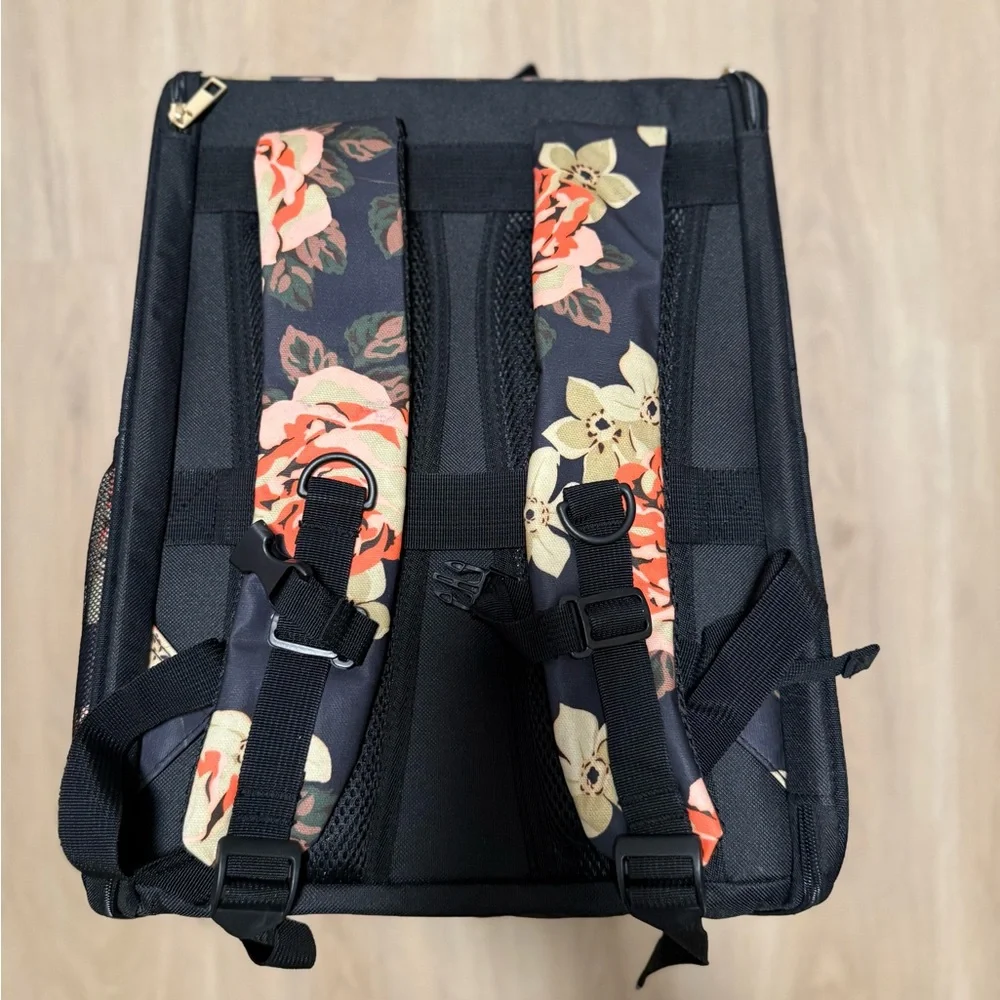 Floral Pet Carrier with Black and Red Accents